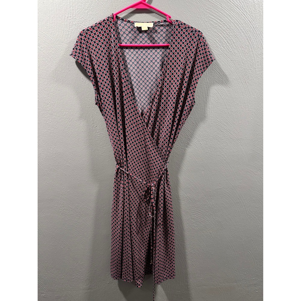 Michael Michael Kors Red Geometric Circle Print Wrap Dress Cap Sleeve Large